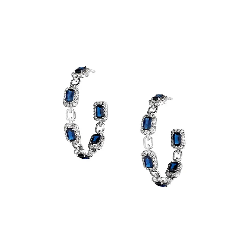 Alloy metal earrings-BLUE SAPPHIRE & DIAMOND HOOP EARRINGS