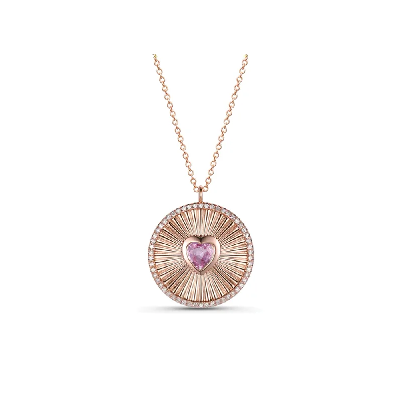 Oval gem necklaces-14K Pink Sapphire Heart Diamond Ridge Necklace