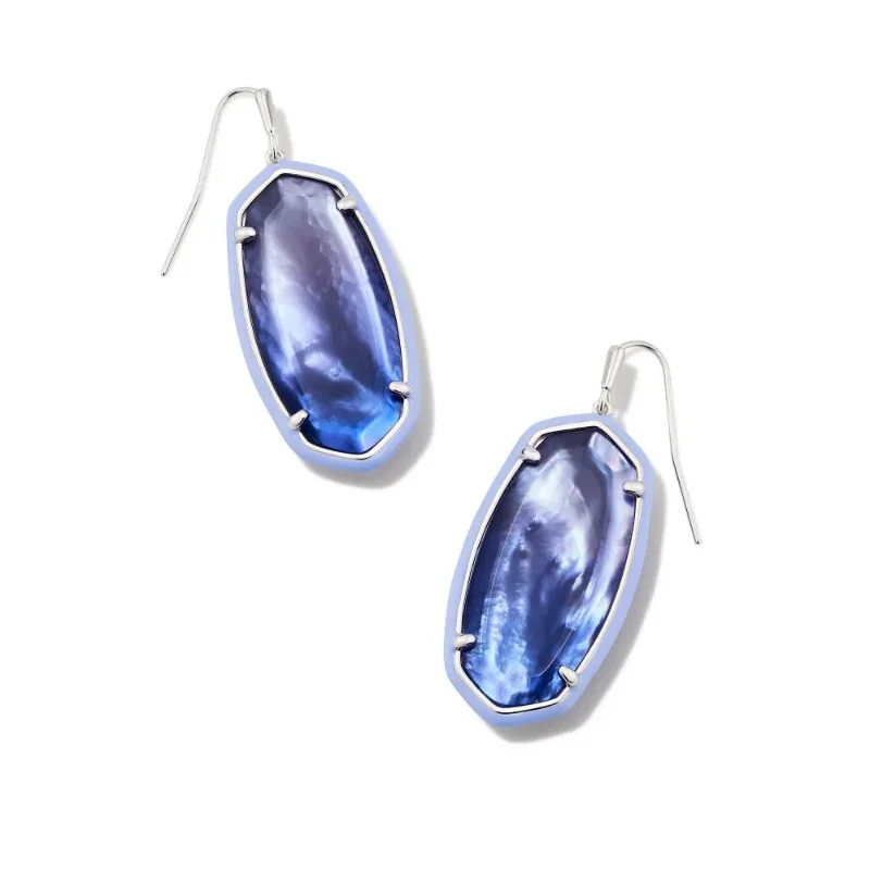 Agate stone earrings-Kendra Scott | Elle Silver Enamel Framed Drop Earrings in Dark Lavender Ombre Illusion