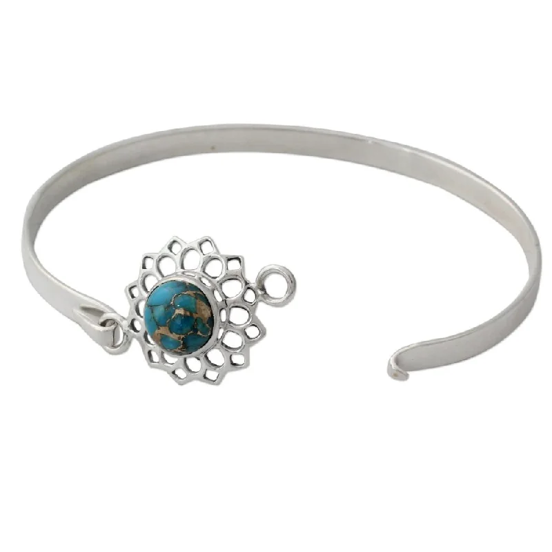 Oval gem bangles-Sterling Silver Bangle Bracelet, 'Star of Gujurat' (India) - 7'6" x 9'6"