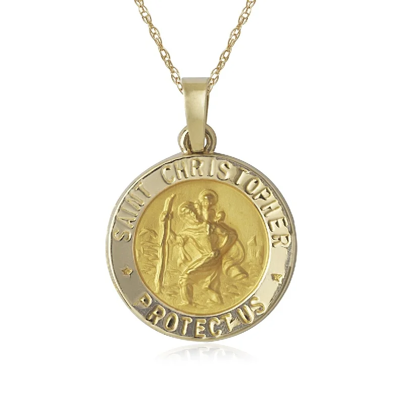 Bead braid necklaces-14k Yellow Gold Polished and Satin St. Christopher Medal 16-inch Necklace