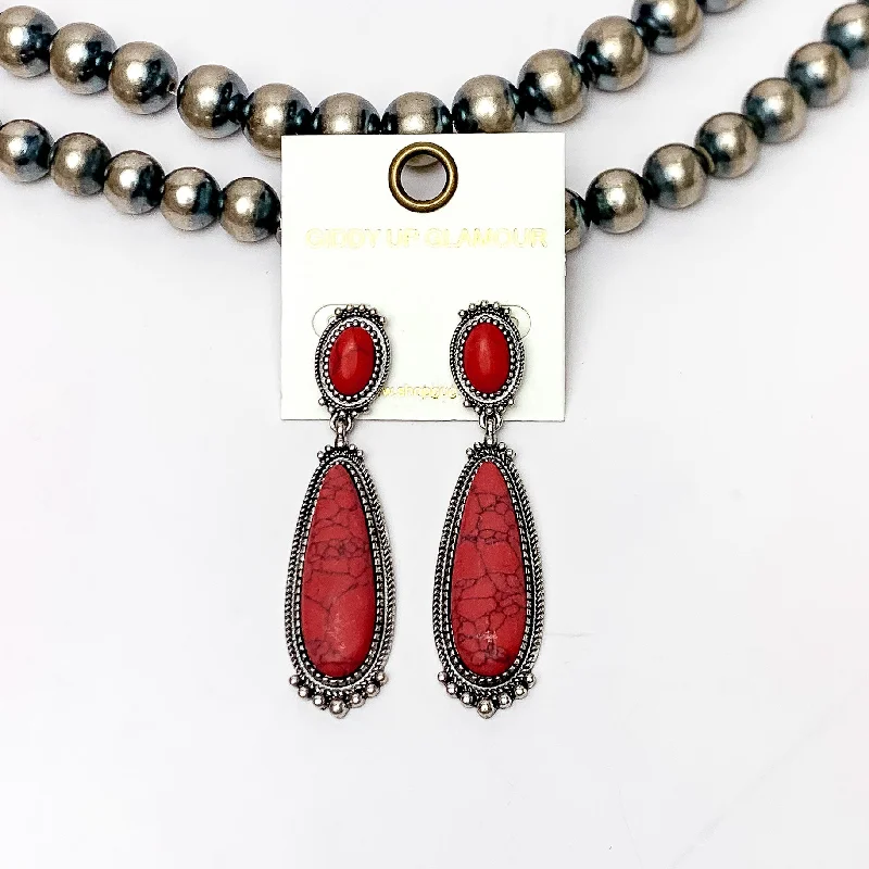 Dove feather earrings-Southern Saturdays Silver Tone Drop Earrings in Red