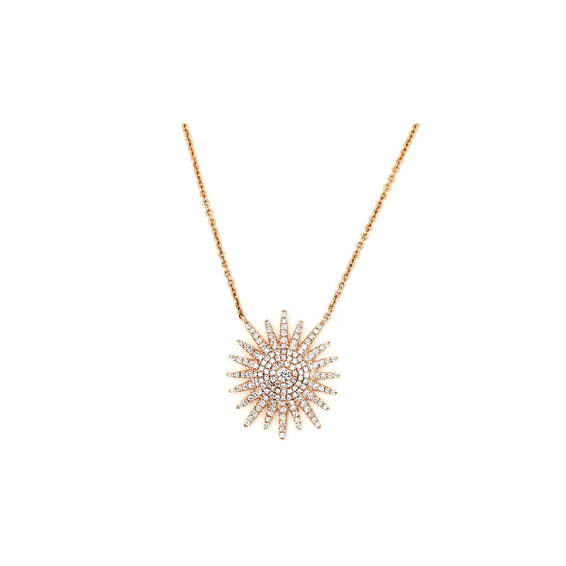 Alloy metal necklaces-14k Rose Gold Diamond Pave Starburst Necklace