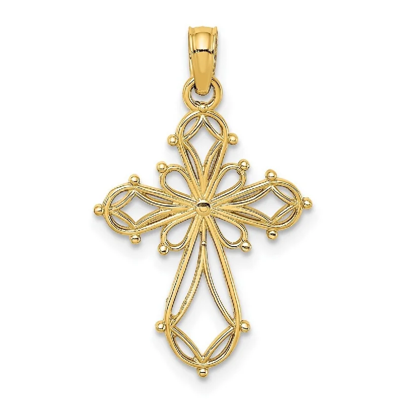 Drape-style necklaces-Curata 14k Yellow Gold Beded Cut-out Cross Pendant Necklace 20.6mm