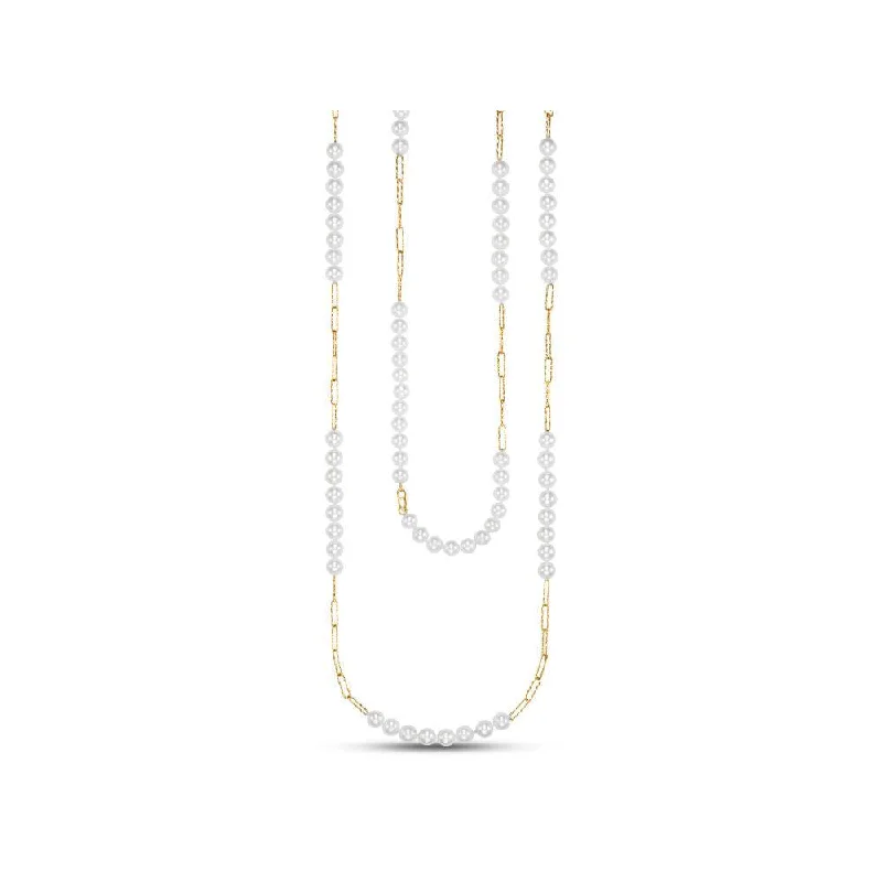 Woven knot necklaces-14k Gold Pearl Necklace with Textured Links