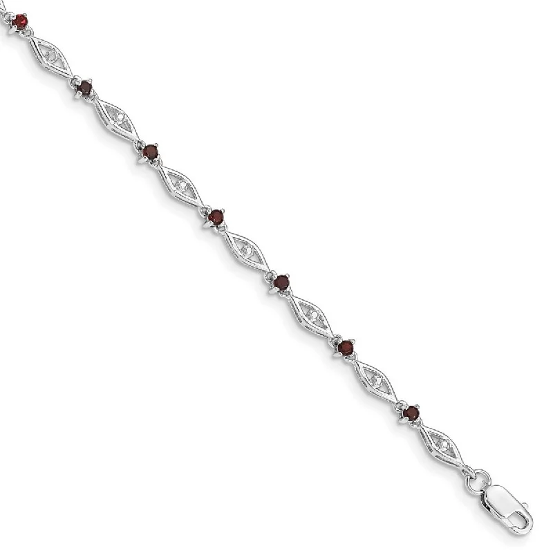 Regency style bangles-Curata 925 Sterling Silver Polished Open back Lobster Claw Closure Garnet Diamond Bracelet