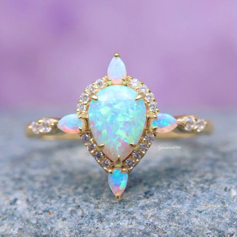 Twisted shank engagement rings-Blue Fire Opal Ring- 14K Solid Yellow Gold