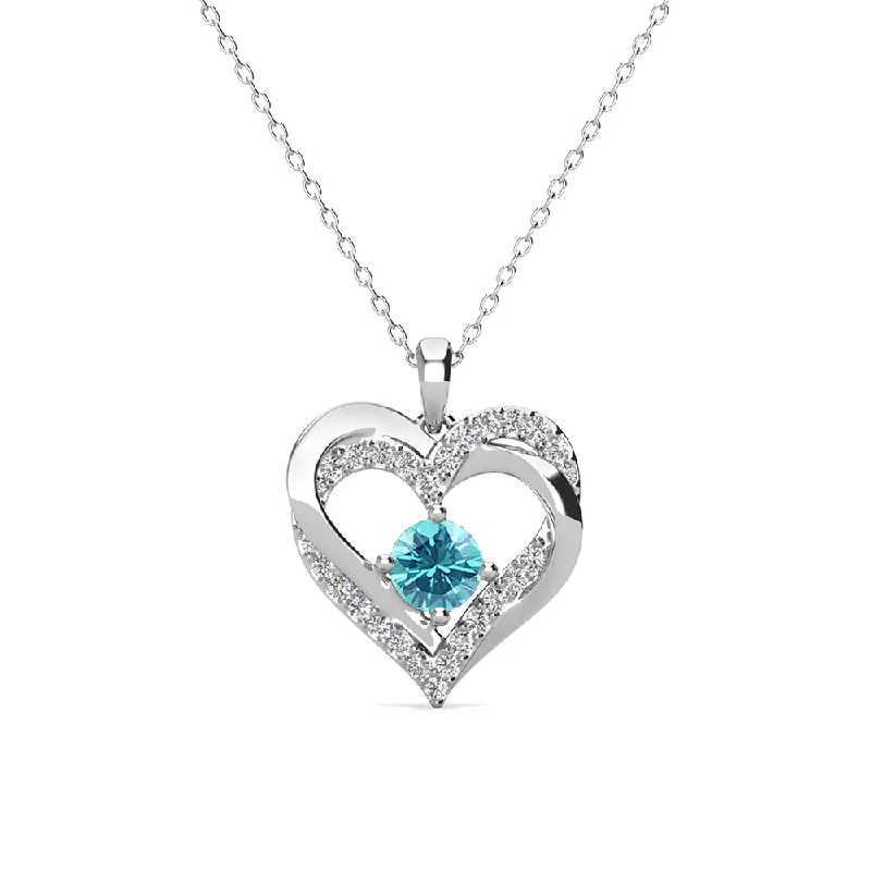 Sleek design necklaces-Forever March Birthstone 18k White Gold Plated Silver Double Heart Aquamarine Necklace with Swarovski Crystals