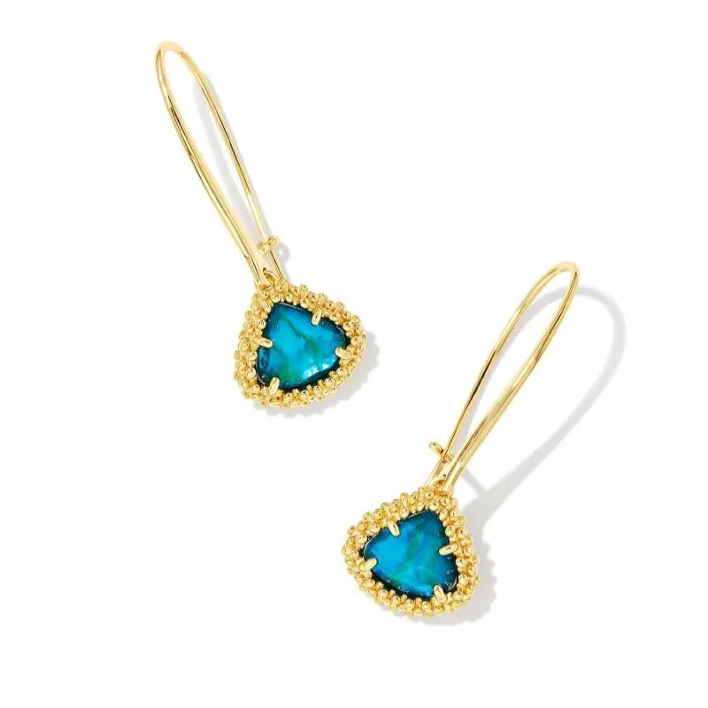 Daisy motif earrings-Kendra Scott | Framed Kendall Gold Wire Drop Earrings in Teal Abalone