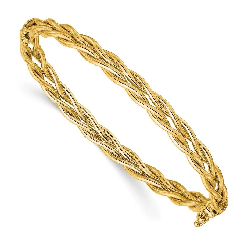 Tide pattern bangles-Curata 7.28mm 14k Gold Polished Weaved Hinged Cuff Stackable Bangle Bracelet