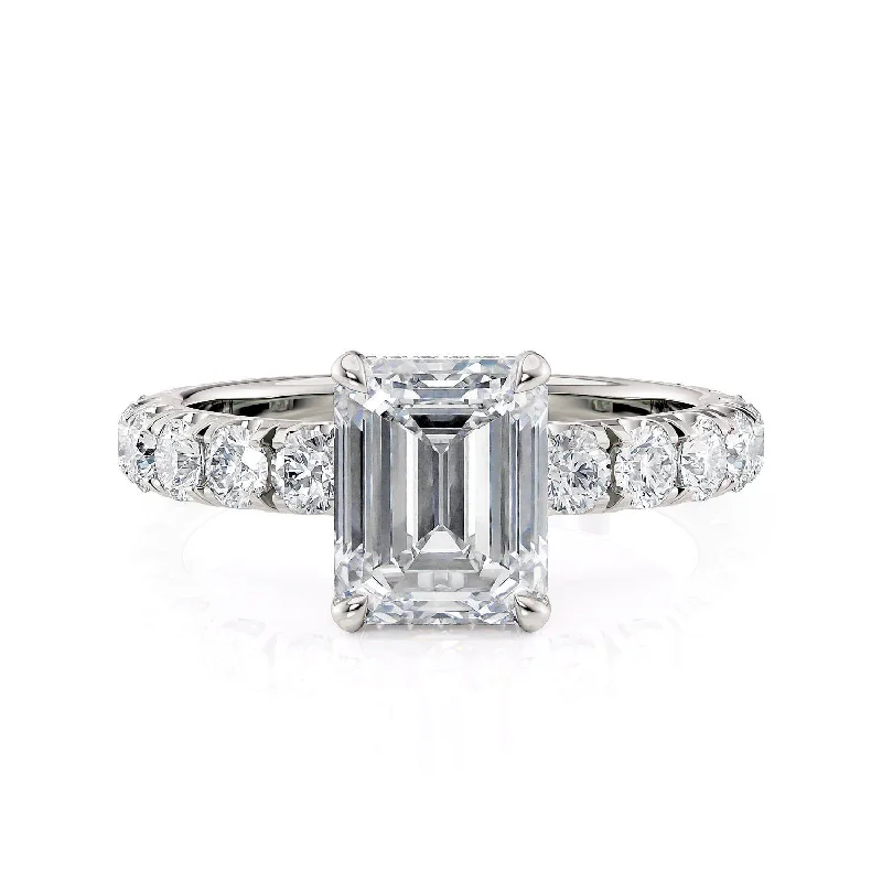 Dainty stack engagement rings-Crown R731-2 Emerald