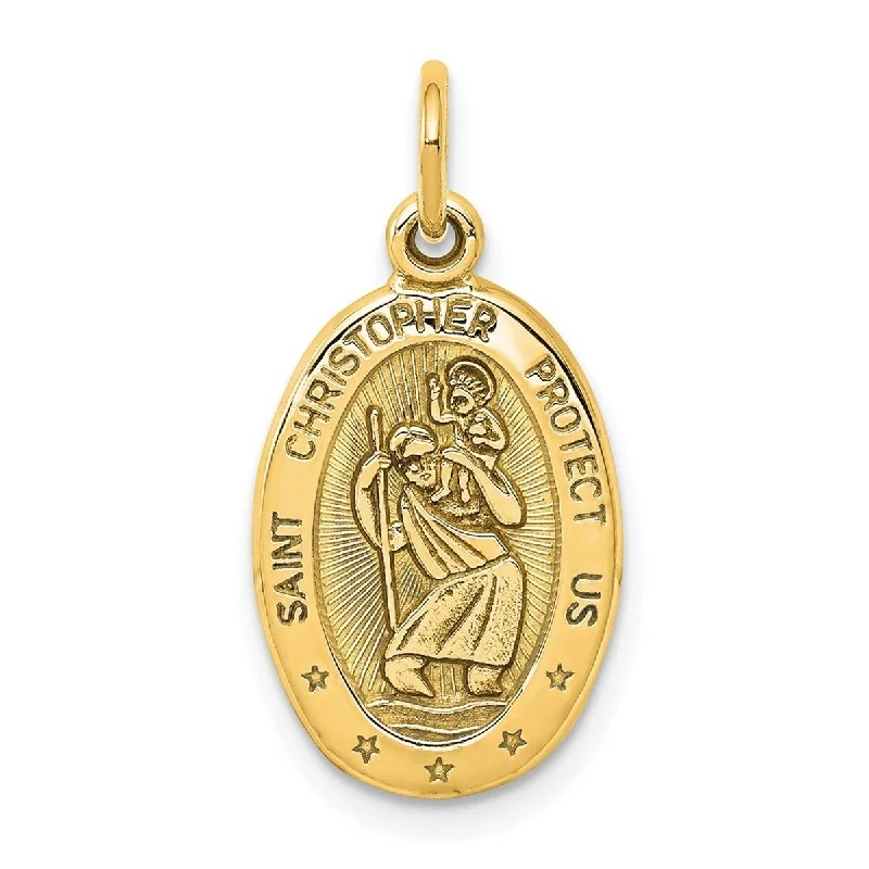 Coil knot necklaces-Curata 10k Yellow Gold 18" 25x11mm Antiqued St. Christopher Pendant Necklace