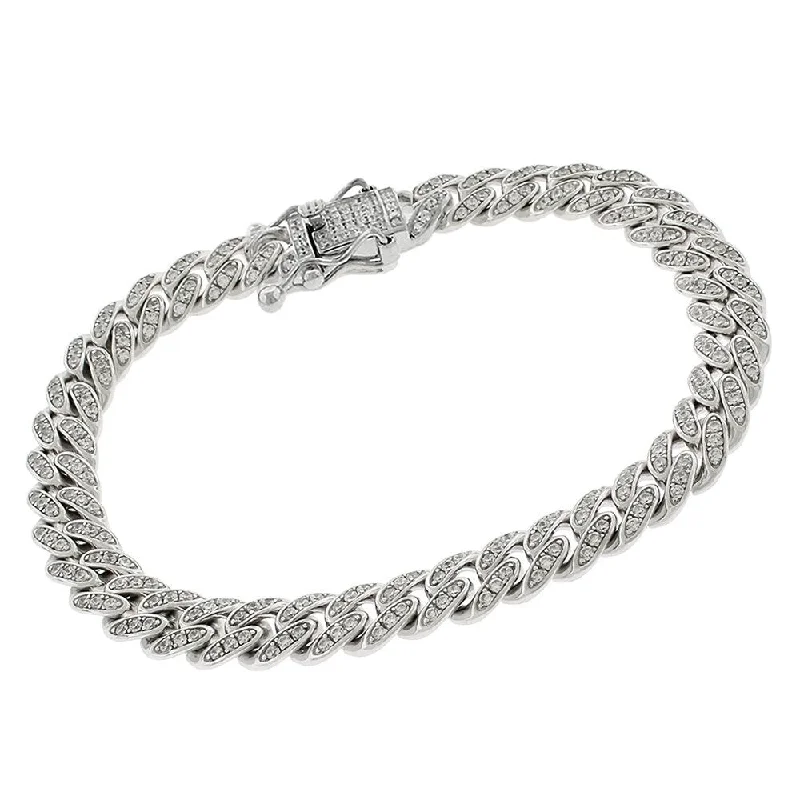 Pure modern bangles-Sterling Silver 9mm Iced Out CZ Miami Cuban Solid 925 Rhodium Bling Bracelet Chain 9"