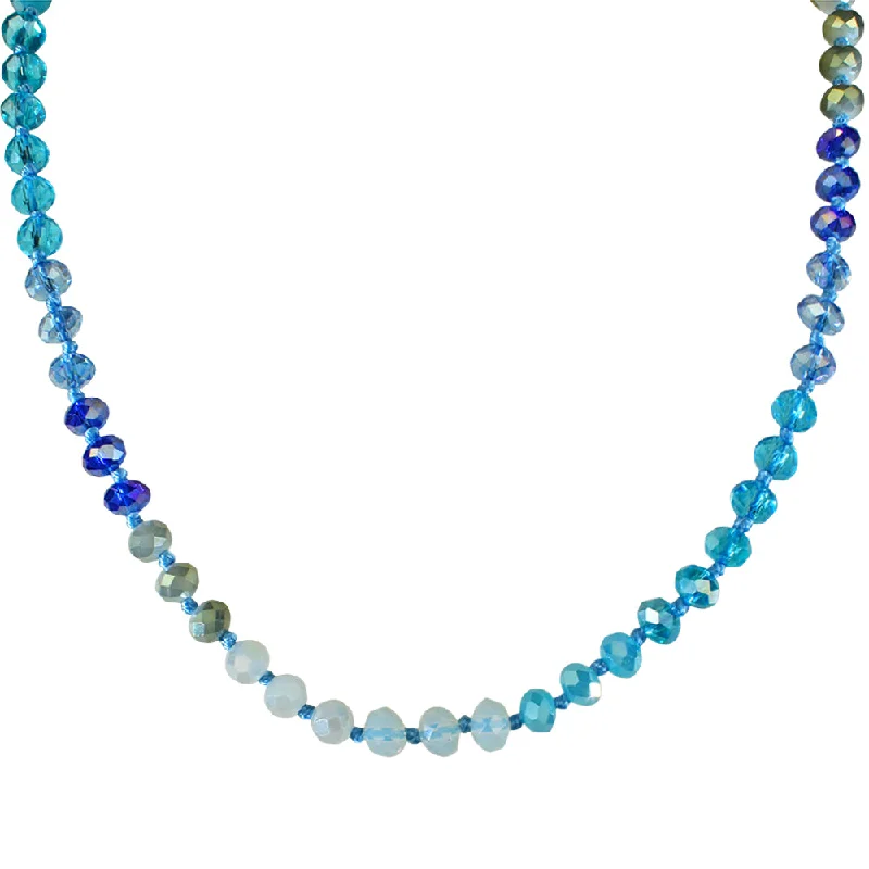 Plated silver necklaces-Divine Ombre 6mm Beaded Necklace (Goldtone/Blue)