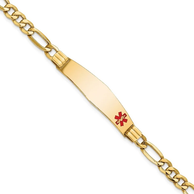 Chunky gem bangles-Curata 14k Yellow Gold 10.5mm Engravable Medical Red Enamel Figaro Link ID Bracelet