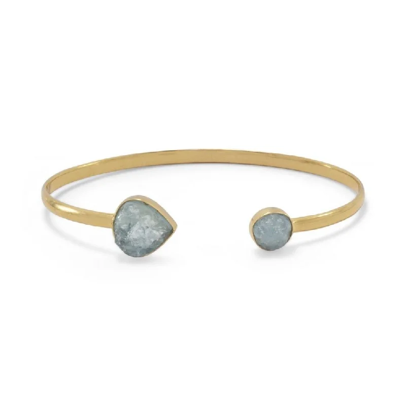 Pure crystal bangles-Curata 14k Gld Plated 925 Sterling Silver Aquamarine Cuff Bracelet an 8mm Rough Cut Stone on One Side 13mm X