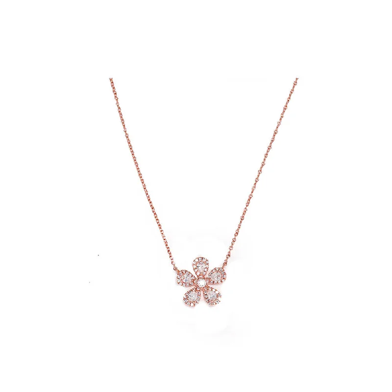 Birch wood necklaces-14K Rose Gold Diamond and Diamond Pave Flower Necklace