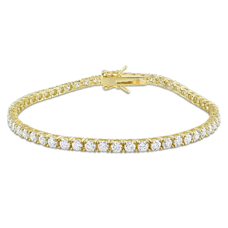 Gem link bangles-Eternally Yours 5 5/8ct DEW Created Moissanite Tennis Bracelet in Yellow Silver - 8 in