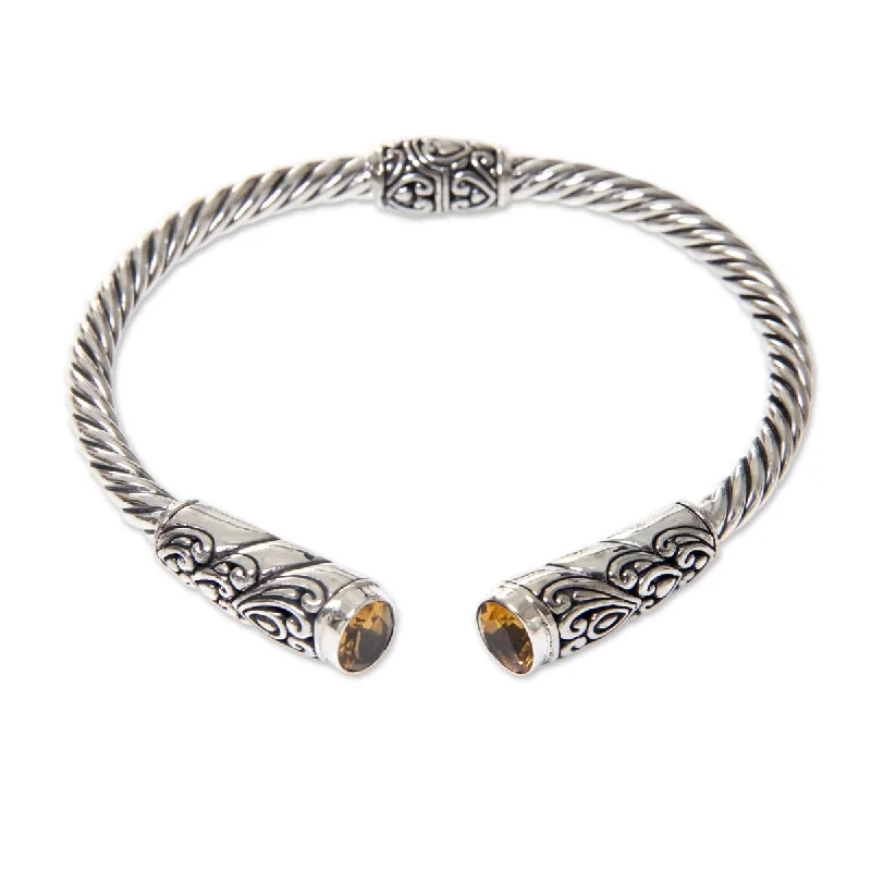 Woven tribal bangles-Handmade Sterling Silver 'Beacon of Light' Citrine Bracelet (Indonesia)