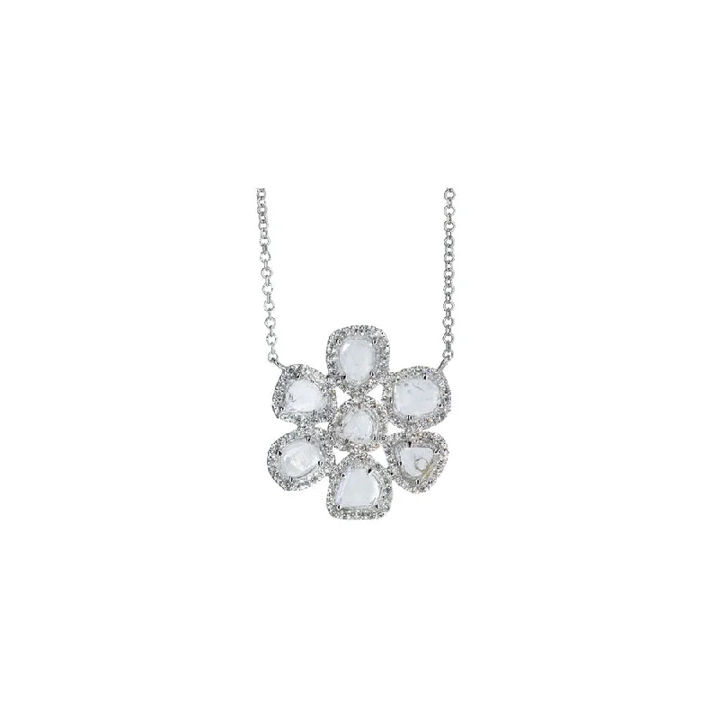 Galaxy sign necklaces-14KT White Gold Diamond Pave and Diamond Slice Flower Necklace