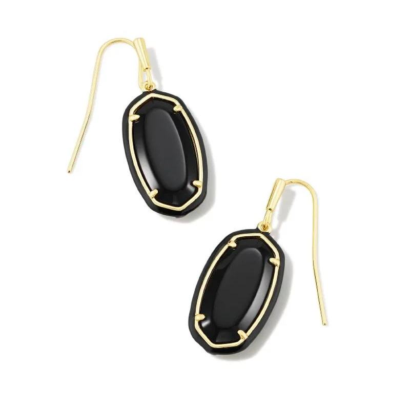 Ripple drop earrings-Kendra Scott | Dani Gold Enamel Frame Drop Earrings in Black Agate