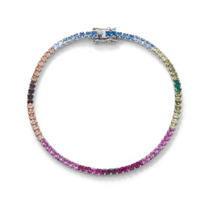 Flex cord bangles-Curata 925 Sterling Silver Rhodium Plated Rainbow CZ Tennis Bracelet Colorful 78 2.5mm CZs Measures 7 Inch in L