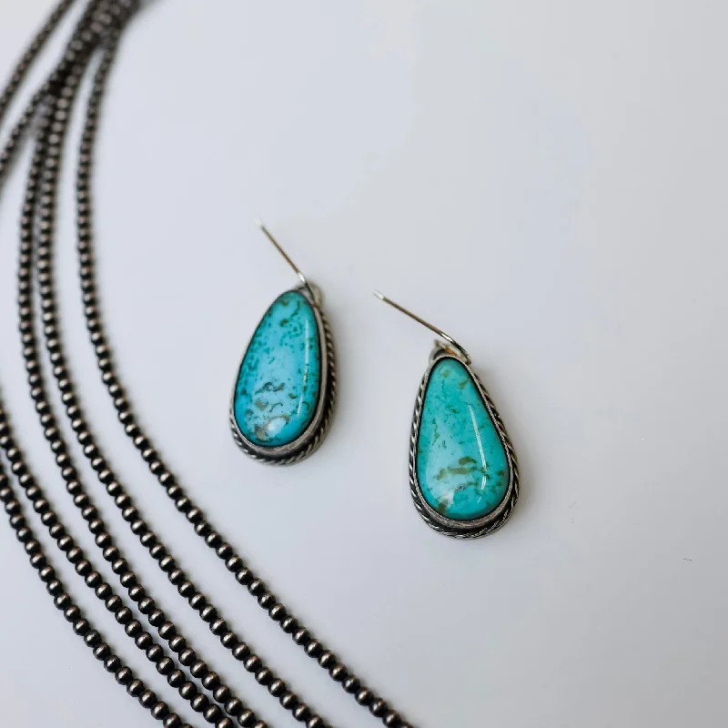 Pure stud earrings-Zia | Genuine Navajo Turquoise Stone Dangle Earrings with Sterling Silver Rope Edge