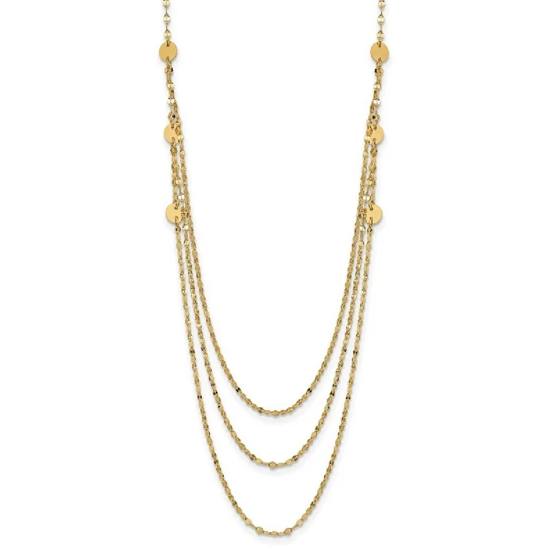 Silk thread necklaces-Curata 14k Yellow Gold Triple Layer Polished Circles Fancy Necklace, 18"