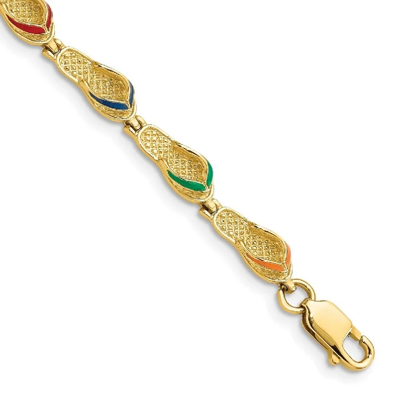 Gem stack bangles-Curata 14k Gold Single Flip Flop With Alternating Color Straps Bracelet 7.25 Inch