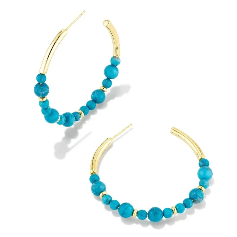 Smooth drop earrings-Kendra Scott | Jovie Gold Beaded Hoop Earrings in Variegated Dark Teal Magnesite