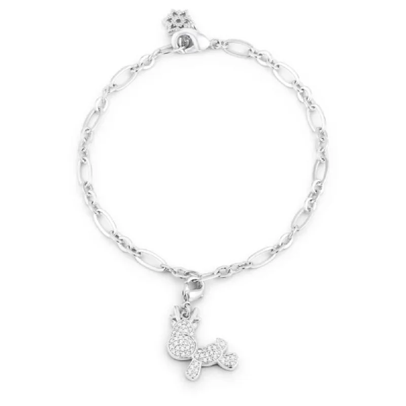 Spinel bangles-Rudy 0.25Ct Cz Rhodium Reindeer Charm Bracelet - 7.5" Length