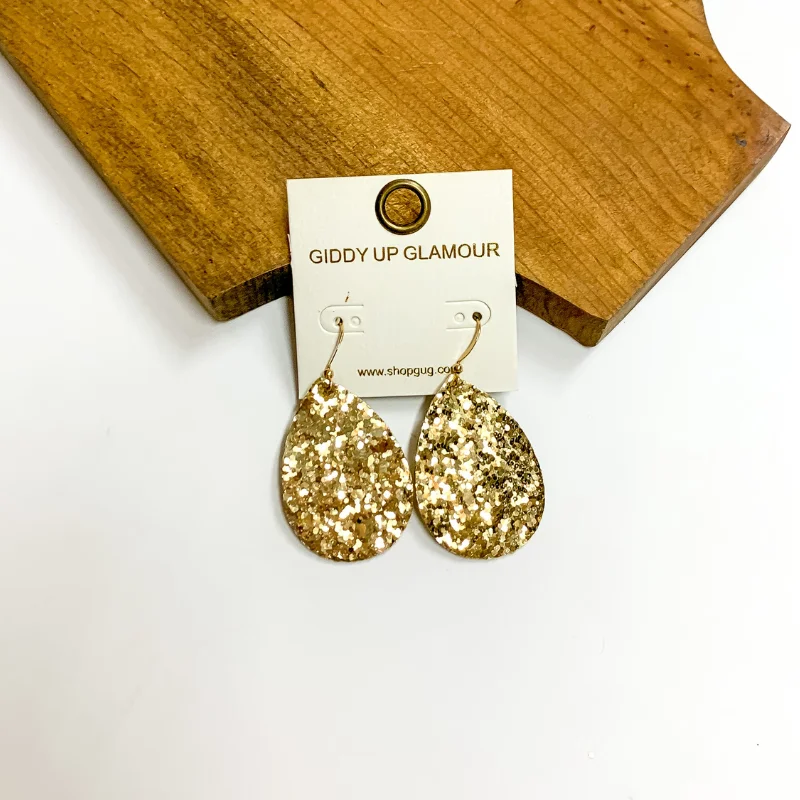 Vine pattern earrings-Glitter Teardrop Earrings in Gold