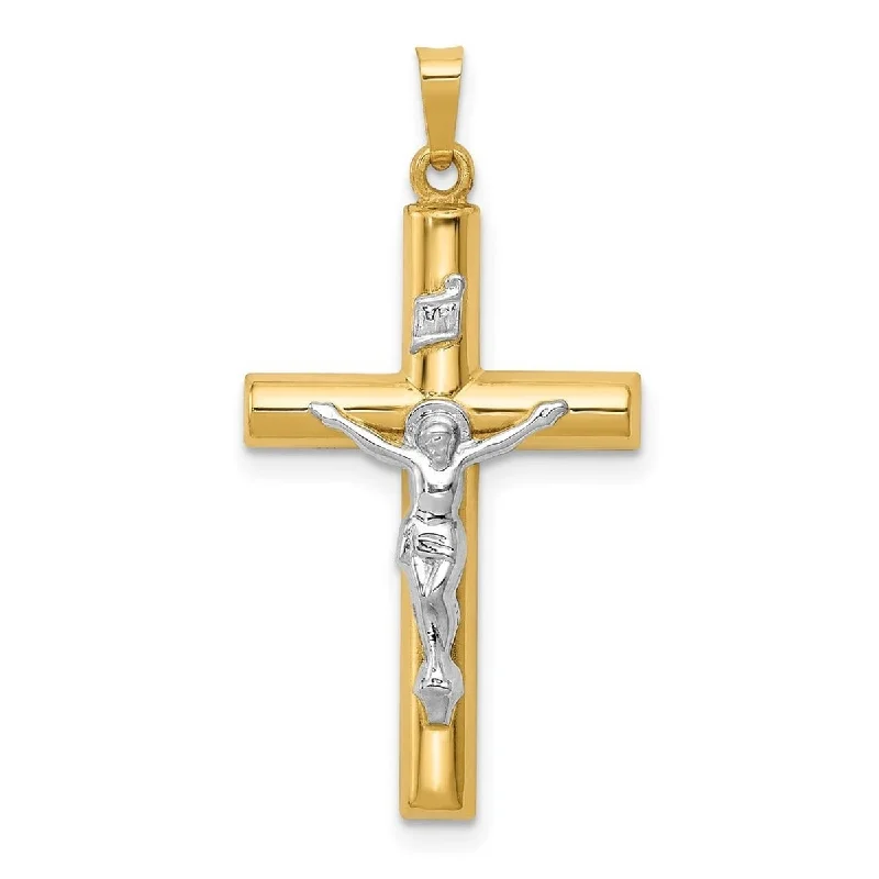 Wide link necklaces-Curata 14k Two Tone Gold 18" 18.9x36.6mm Polished INRI Hollow Crucifix Pendant Necklace