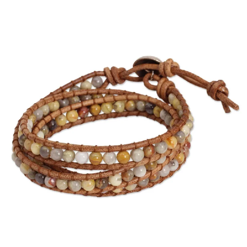 Heavy stone bangles-Handmade Leather 'Inner Balance' Jasper Wrap Bracelet (Thailand)