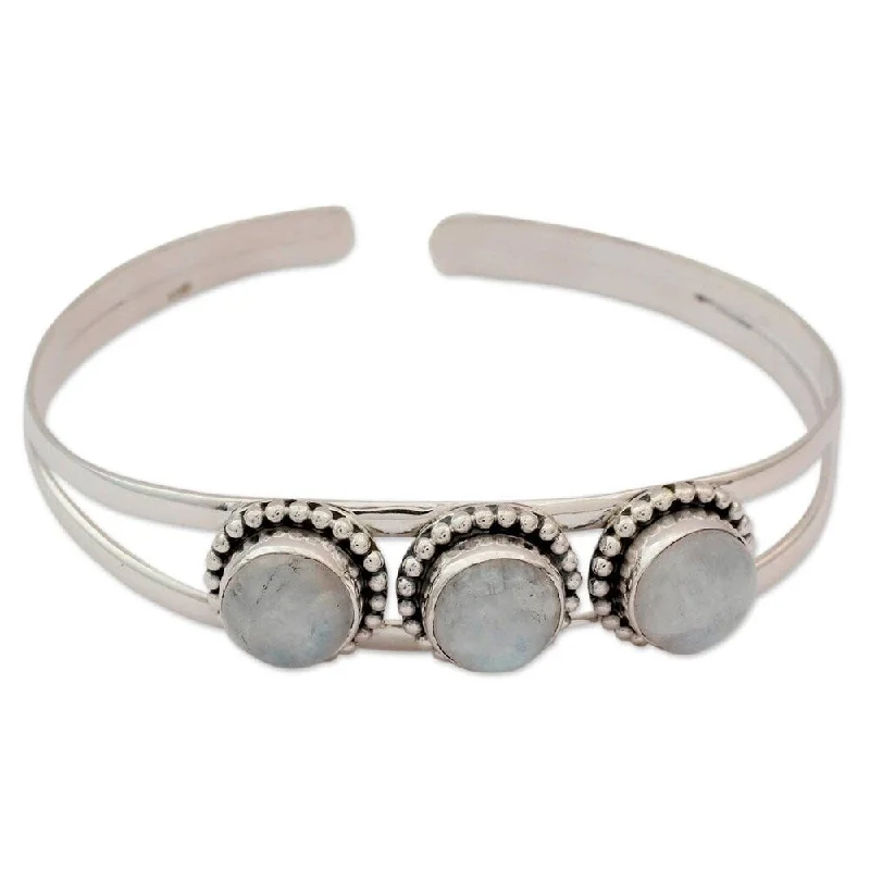 Java tile bangles-Handmade Sterling Silver 'Delightful' Rainbow Moonstone Bracelet (India)