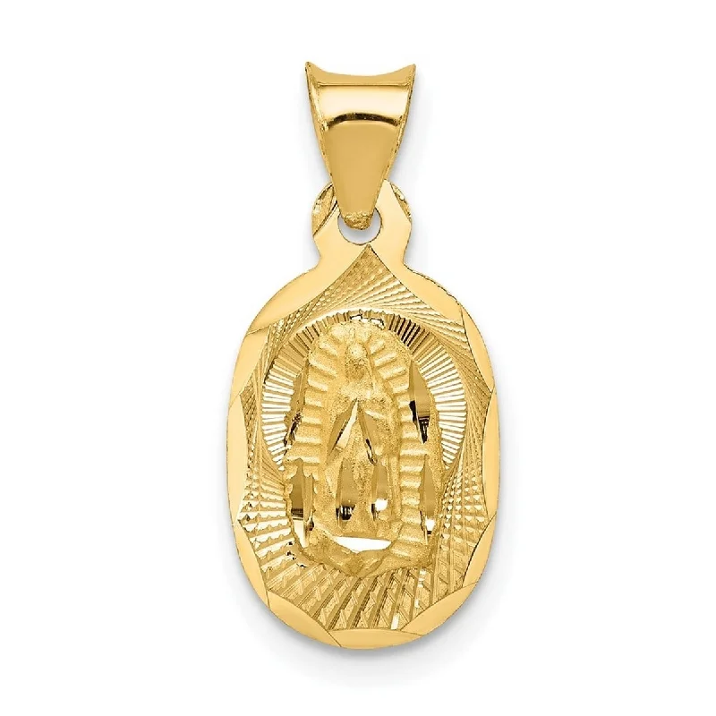 High shine necklaces-Curata 14k Yellow Gold 18" 17x9mm Small Textured Lady of Guadalupe Oval Pendant Necklace