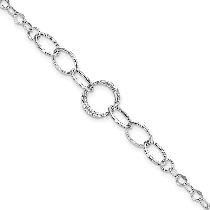 Fused metal bangles-Curata 14k White Gold Hollow Polished Textured Fancy Link Bracelet 8 Inch