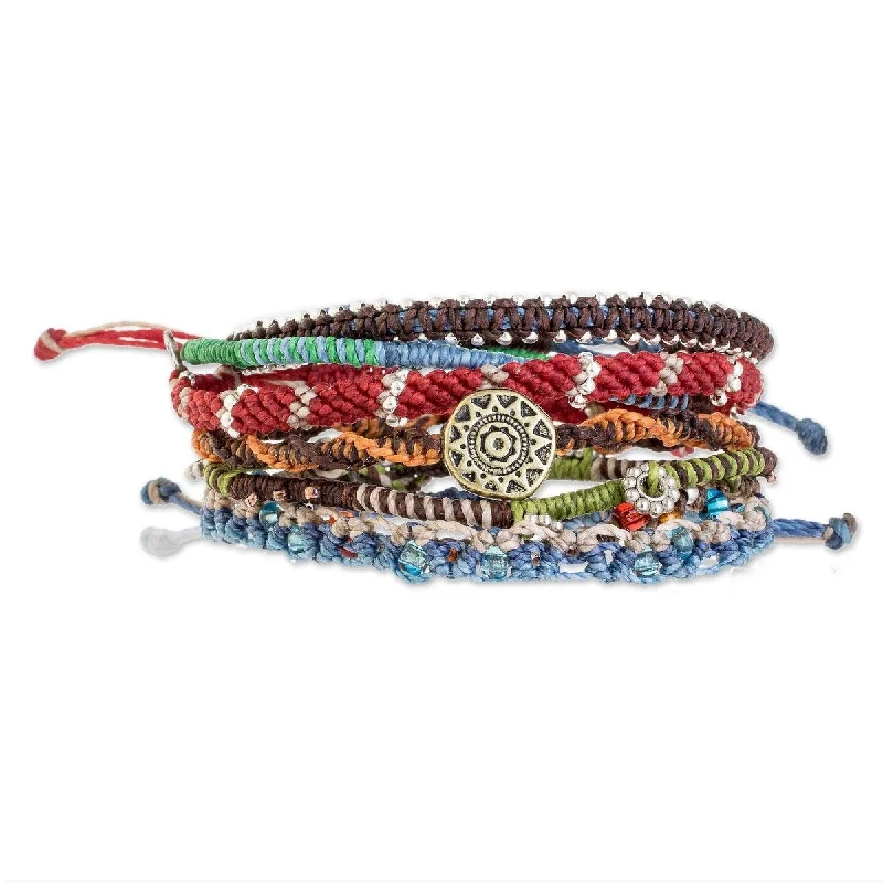 Pure modern bangles-NOVICA Histories, Glass beaded macrame bracelets (set of 7) - 7.5*0.1