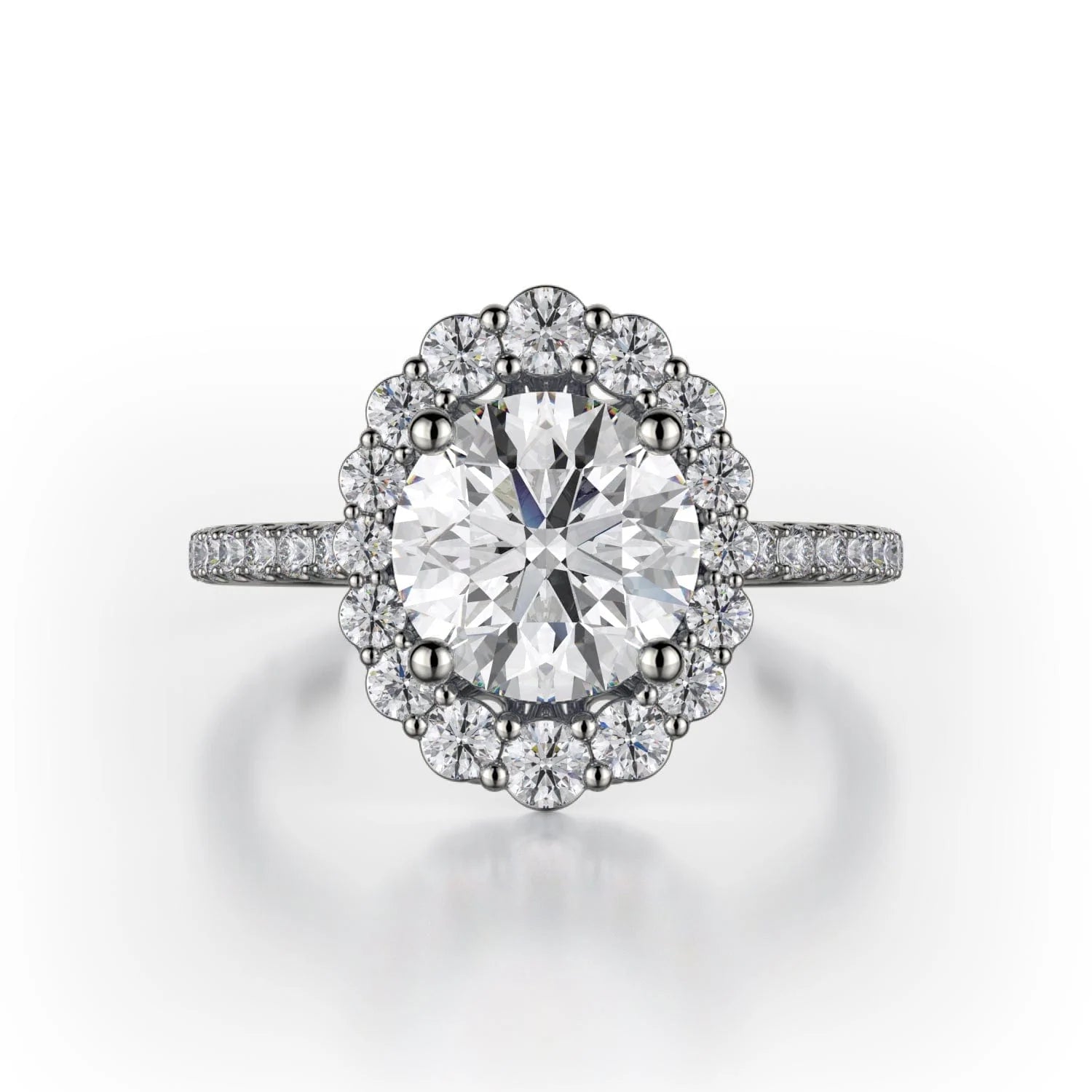 Pure crystal engagement rings-DEFINED R739 Brilliant Round with a Graduated Halo