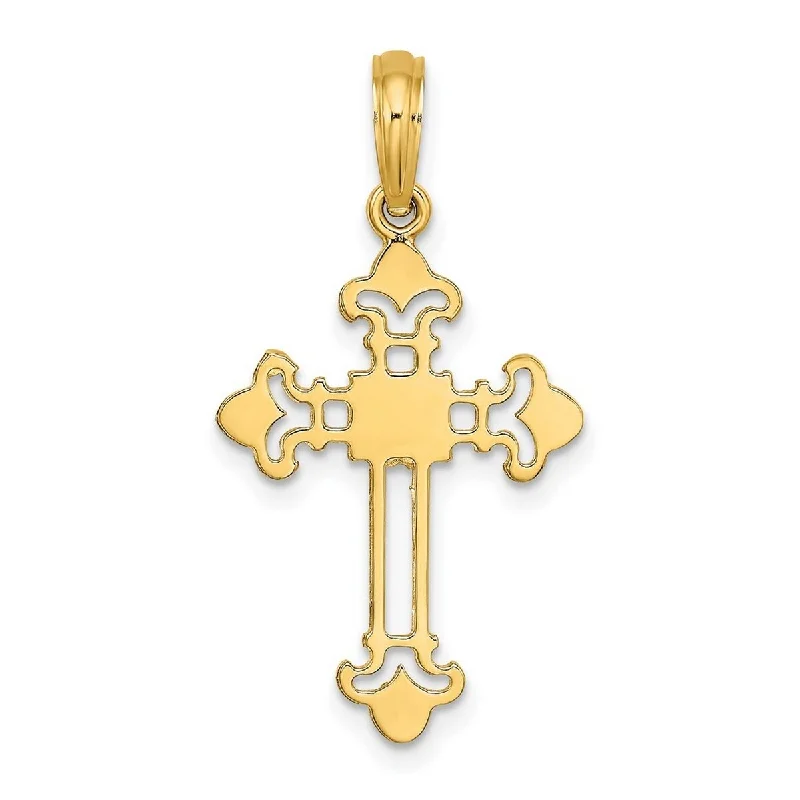 Polished gold necklaces-Curata 14k Yellow Gold Polished Flat Cut-out Budded Cross Necklace 18mm x 22mm