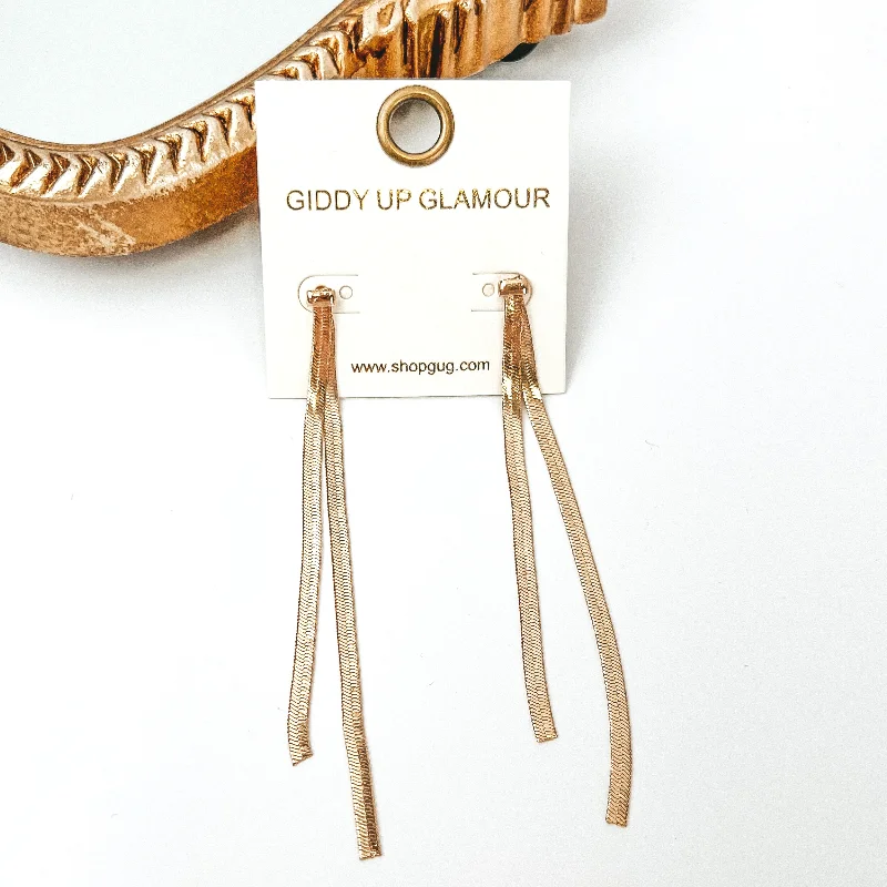 Light clay earrings-Herringbone Chain Drop Earrings in Gold Tone