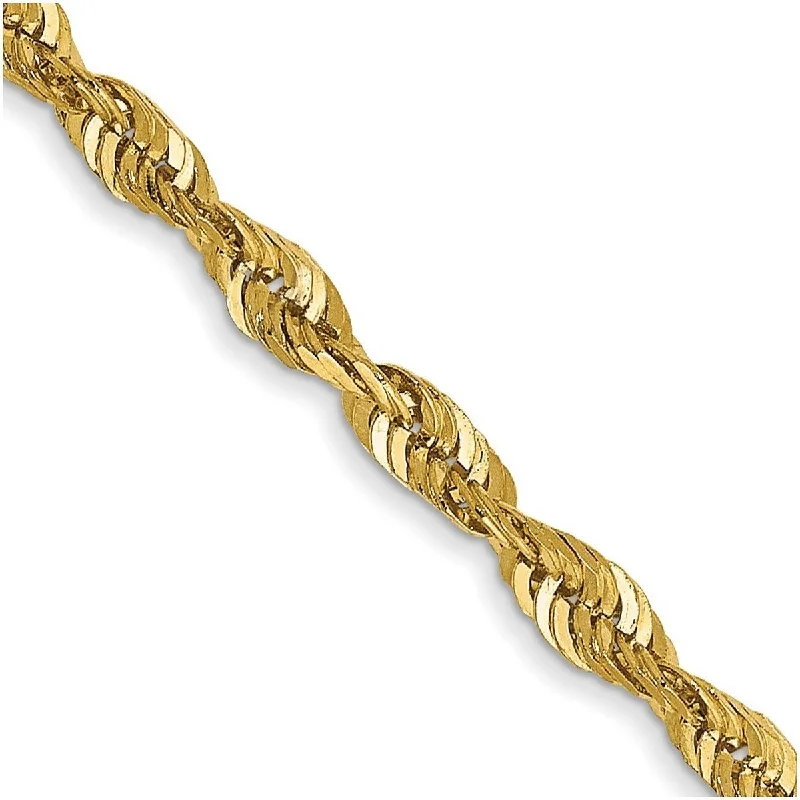 Hand-polished bangles-Curata 14k Yellow Gold Solid Lightweight Lobster Claw Closure 2.5mm Sparkle Cut Extra light Rope Chain Bracelet