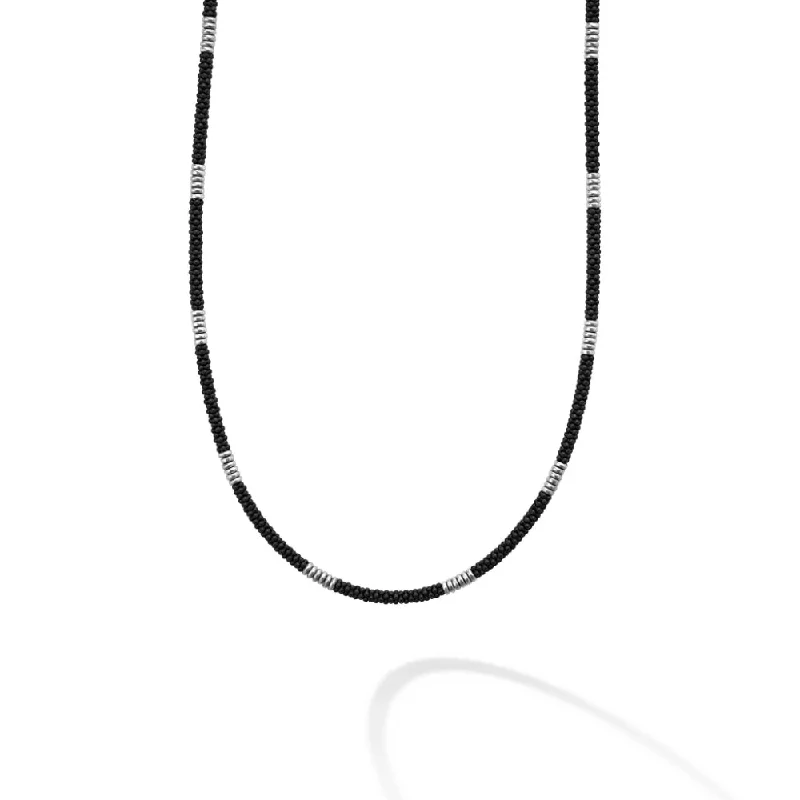 Birch wood necklaces-Lagos Black Caviar Silver Station Matte Ceramic Beaded Necklace