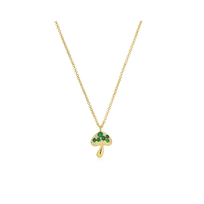 Simple cross necklaces-14K Emerald Diamond Mushroom Necklace