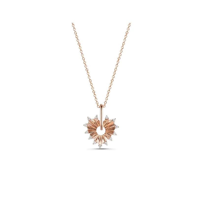 Leaf design necklaces-14K Diamond Fluted Heart Necklace