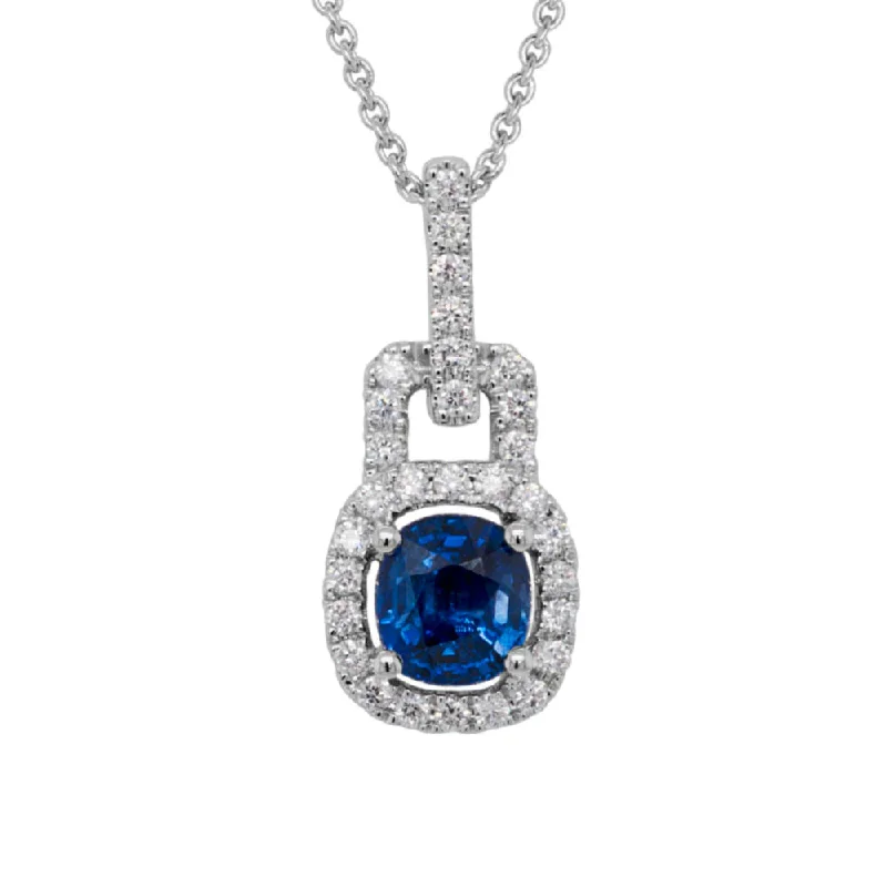 Pixie wing necklaces-14w Blue Sapphire & Diamond Pendant Necklace