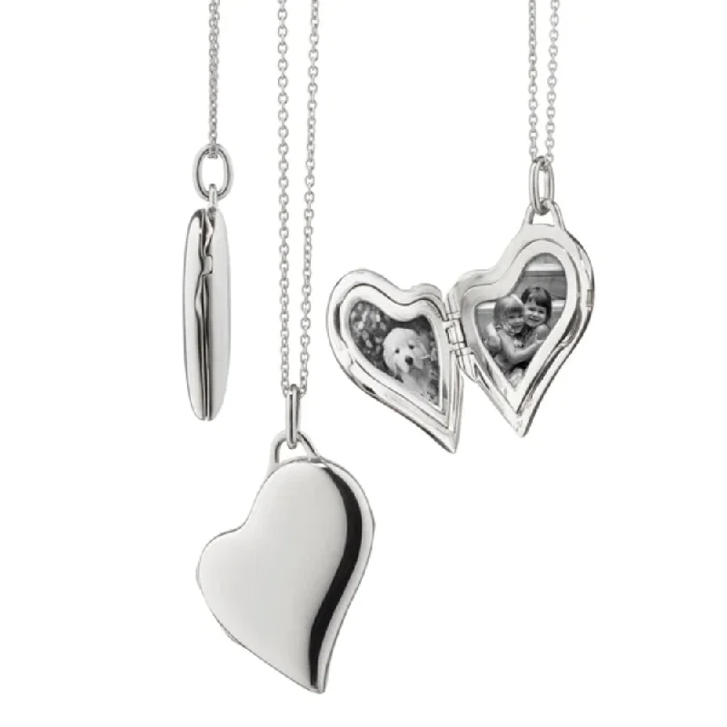 Braided link necklaces-Monica Rich Kosann Slim Sterling Silver Heart Locket Necklace