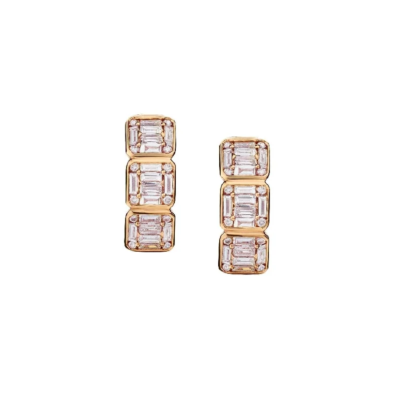 Java tile earrings-BAGUETTE & ROUND DIAMOND HUGGIE EARRINGS