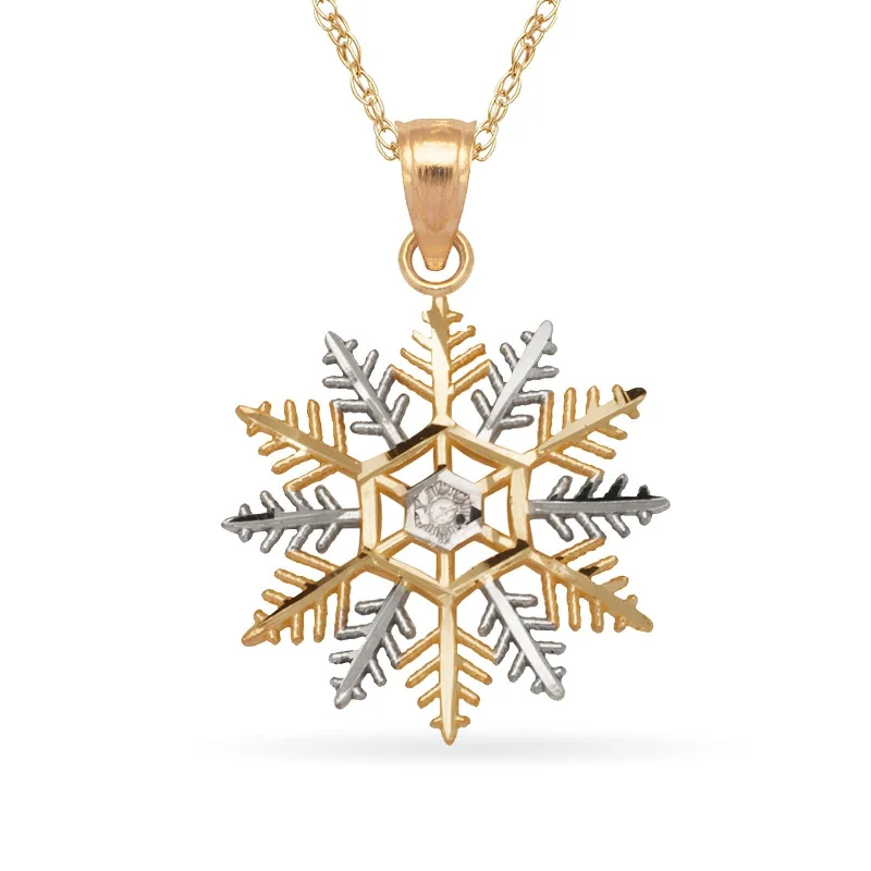 Surf wave necklaces-Curata 10k Yellow Gold and Rhodium 18" 25x16mm Snowflake Pendant Necklace Necklace