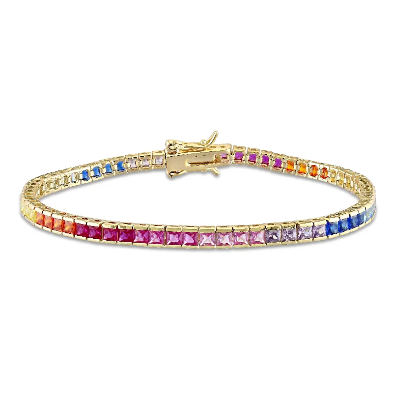 Spinel bangles-Miadora Yellow Plated Sterling Silver Multi-color Cubic Zirconia Tennis Bracelet